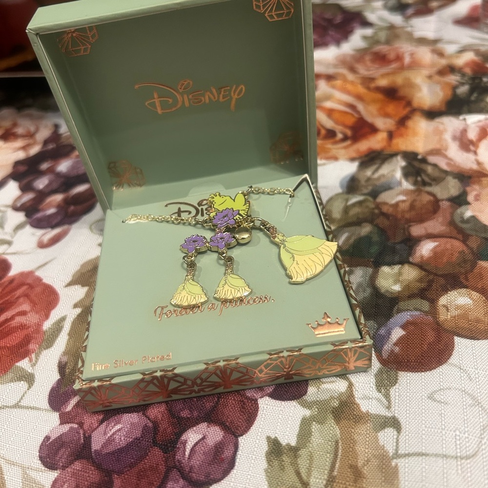 Disney Silver Necklace with Purple and Green Charms